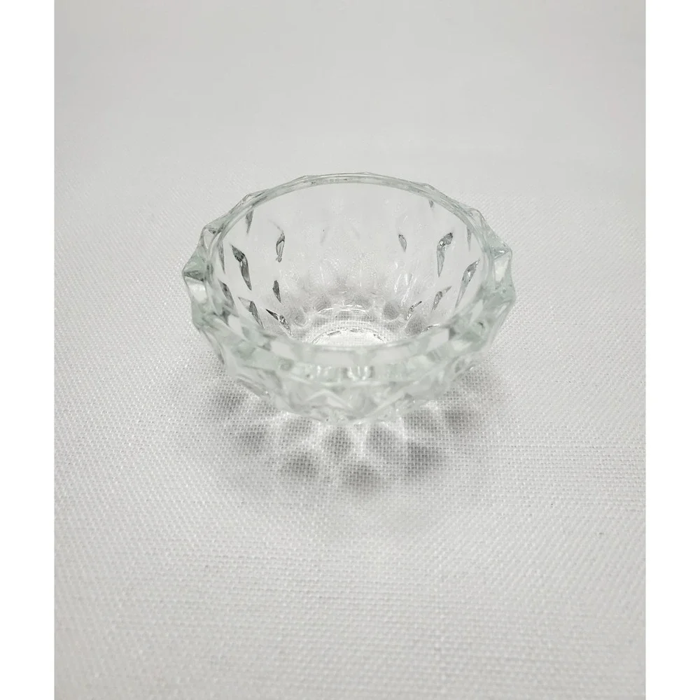Vintage Clear‎ Glass Trinket Dish E/Lid Top Diamond Cut Jewelry Storage Ireland
